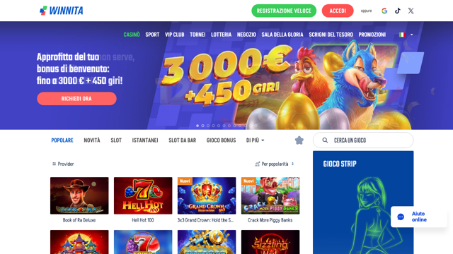 Schermata autentica della piattaforma Winnita Casino