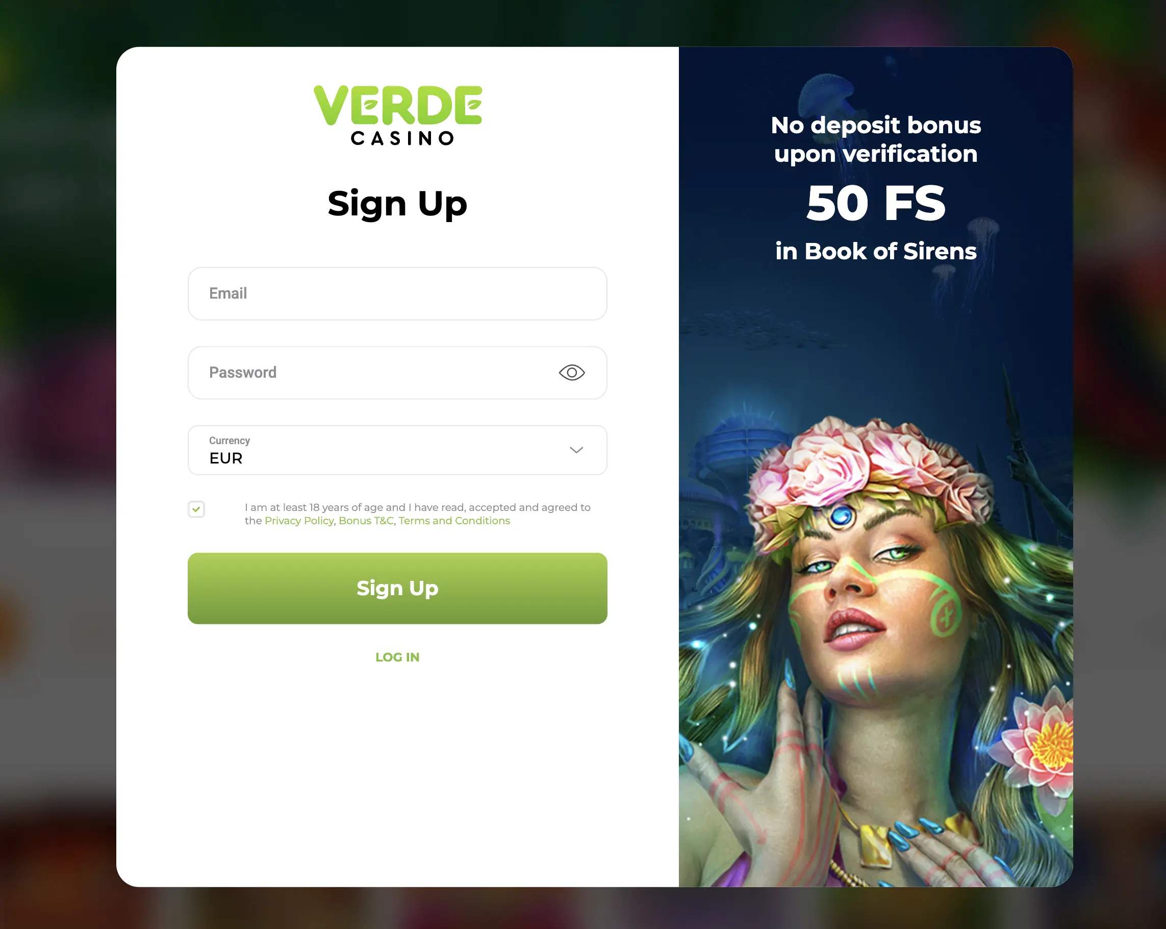 Panoramica della promozione di Verde Casino descritta nell'analisi